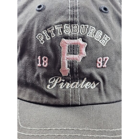 MLB Pittsburgh Pirates Hat FanFavorite Womens Adjustable Cap GrayBlack Pink Trim - Picture 2 of 6